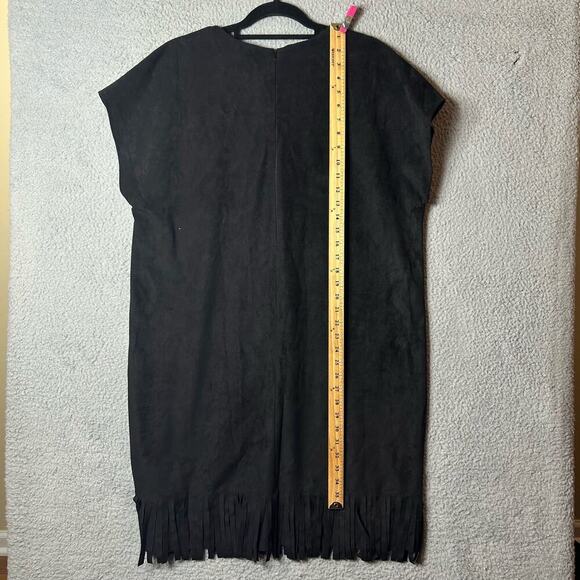 Chico's Dress Womens 2.5 (14 L) Black Fringe Hem Sleeveless Bohemian Festival - Picture 4 of 9